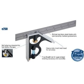 Empire Level E250 12-Inch Heavy Duty Professional Combination Square w/Etched Stainless Steel Blade and True BlueR Vial