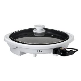 Maxi-Matic EMG-980W Elite Gourmet 14-Inch Round Health Grill with Non-Stick and Glass Lid, White