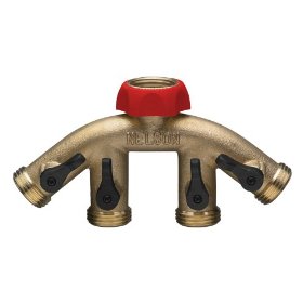 Nelson Brass Four-Outlet Industrial Hose Adapter with Mounting Hardware 50546