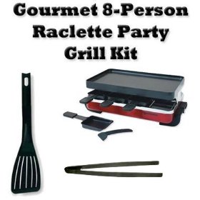 Swissmar KF77043 Electric Indoor 8-person Red Classic Raclette Party Grill --Plus-- Accessory Bundle